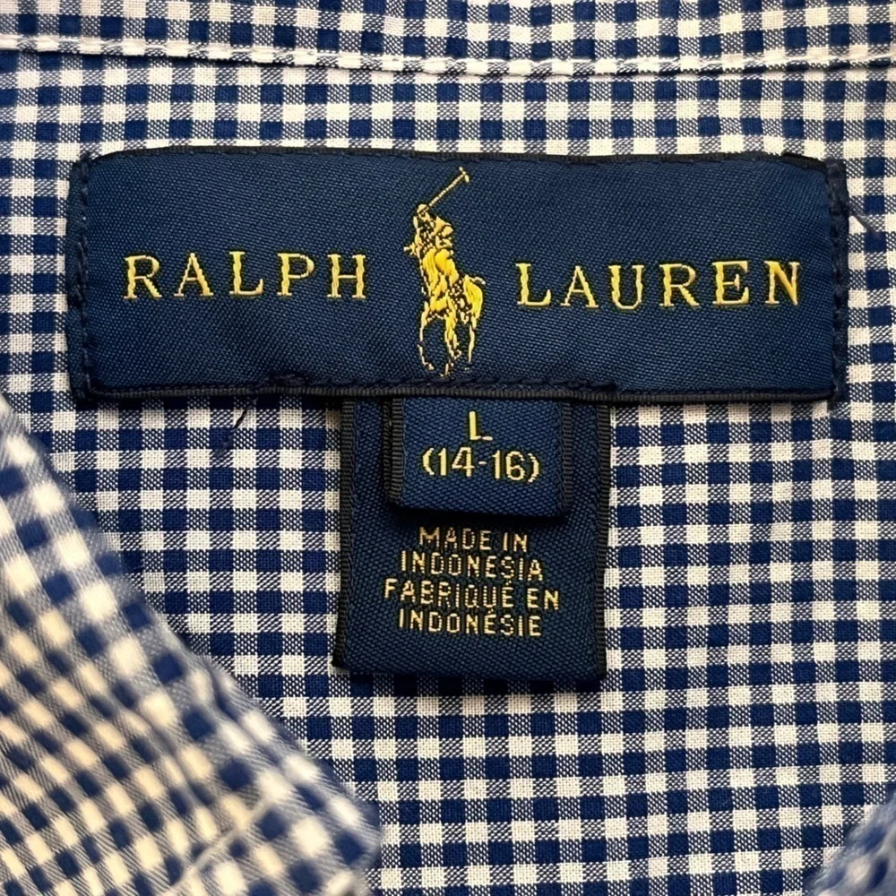 Ralph Lauren Navy White Check Button Down Shirt Size 14 16